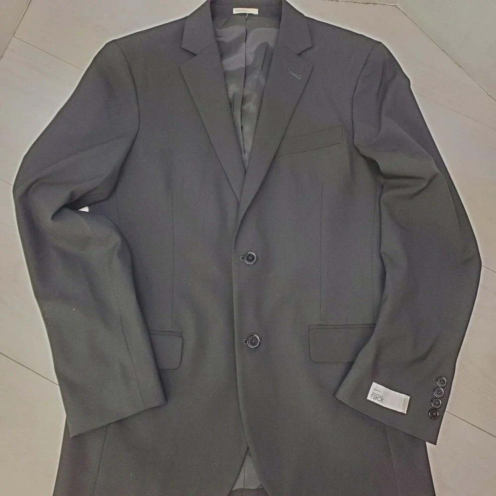 Nordstrom Rack Mens Black Trim Fit Two Button Blazer Jacket Notch Lapel 38R